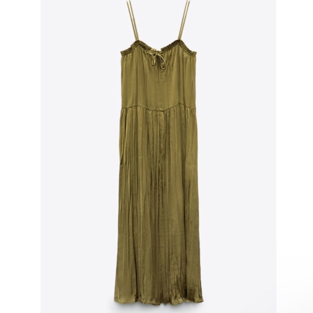 Zara Olive Satin Effect Dress - Picture 5 of 15